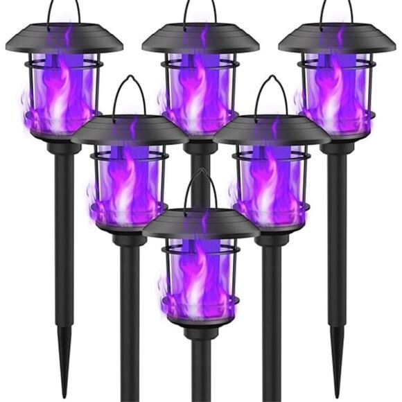 Dynaming 6 Pack Solar Flame Torch Lights Outdoor, Dual Use Flickering Purple - Picture 7 of 7